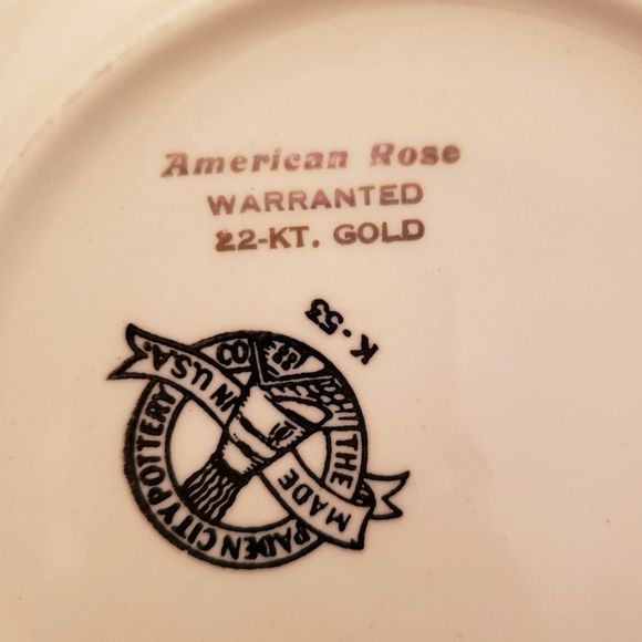 American Rose Dinner Bread Plates Paden City Pink Roses Gold Vintage 7 Piece Lot - Picture 8 of 10